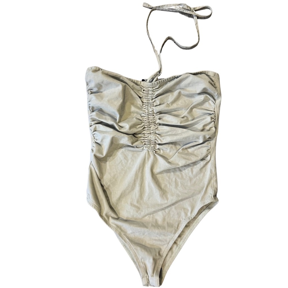 Sage Green Zara Ruched Bust Halter Tie Bodysuit Women’s Large
